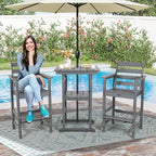FUNBERRY Outdoor Bar Set with Umbrella Holes, Tall Adirondack Chairs and Table, All Weather HDPE Bar Height Outdoor Table and Chairs Set for Bistro Patio Balcony