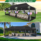 COBIZI 10x30 Heavy Duty Pop Up Canopy with 8 Sidewalls, Commercial Gazebo Party Tent with Mosquito Netting Wall Easy Set Up Outdoor Instant Screen Tent for Backyard, Patio, Garden, Black