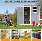 JT 5×3ft Resin Outdoor Storage Shed,Outdoor Storage Shed with Floor & Window to Store Patio Furniture, Garden Tools Bike Accessories, Beach Chairs and Lawn Mower. (Grey, 5ft*3ft)