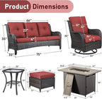 Wicker Outdoor Conversation Se with 50,000 BTU Gas Propane Fire Pit Tablet-7 Pieces Outdoor Wicker High Back Couch Patio Furniture for Deck Poolside Backyard
