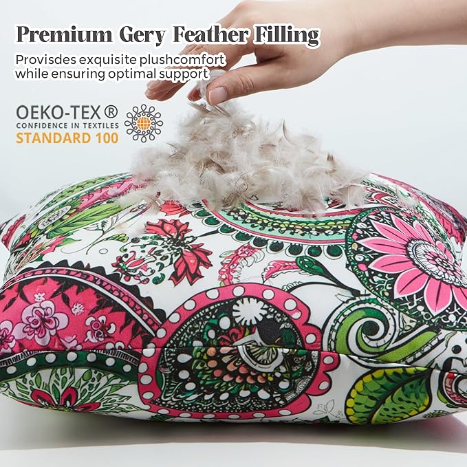 WOLKI Waterproof Outdoor Pillows 12x20 Feather and Down Filled Throw Pillow for Patio Furniture, Outside Decorative Pillow Set of 2 Flower
