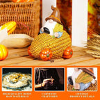 Autumn Gnome Statue Corn Car with Pumpkin Wheel Enchanting Fall Resin Figurine for Thanksgiving Party Home and Outdoor Decor