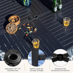 7 Piece Outdoor Dining Set for 6, 54" Round Metal Table with Umbrella Hole, 6 Blue Dining Chairs, Patio Table and Chairs Set for Backyard Lawn