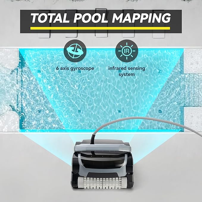 An Automatic Robot Swimming Pool Vacuum Cleaner with a Trolley, Featuring Wall-Climbing Function, 360 Degree Kink Free Patented Technology, Large Top-Mounted Filter Swimming Pool Cleaning Robot, 82 Ft
