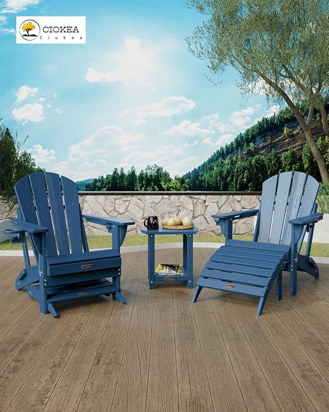 Ciokea Adirondack Outdoor Side Table 2 Pack, 2-Tier Sturdy Patio End Table Weather Resistant for Patio, Pool, Porch, Navy Blue