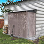 Aoxun 4x6 FT Lean to Shed Garden with Sloped Roof Metal Storage Shed with Lockable Doors & Single Door Outdoor Bike Shed for Backyard, Patio, Poolside (Brown)