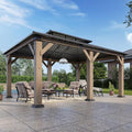 Aoxun 12' x 20' Outdoor Wood Gazebo, Hardtop Gazebo Permanent Wooden Pavilion with Galvanized Steel Double Roof, for Patio, Garden, Backyard, Cedar Wood