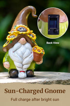 Solar Garden Gnome Statue, 7.67" Tall — Outdoor Resin Garden Statue for Yard, Backyard, Patio, Porch, Lawn; Garden Decor, Gnome Gifts, Birthday Gifts for Women