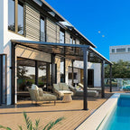 10 * 24FT Wall Mounted Gazebo,4*4 Inch Thickened Pillars & Enlarged Base,Outdoor Hardtop Lean to Pergola,UV Resistant Polycarbonate Roof,Aluminum Frame Pergola,Outdoor Patio Awnings for Lawn