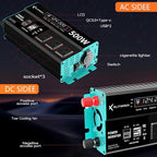 Power Inverters 12V DC to 110V AC Converter for Vehicles USB-C/PD 25W Fast Charging Ports Car Charger Adapter with a Cigarette Lighter Ports Plug Outlet (Modified sine wave-500W)