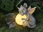 8.6" Solar Dragon Garden Statue, LED Figurine Light, Resin Outdoor Sculpture, Solar Powered Yard Art, Night Garden Light, Solar Landscape Path Light Ornament, Lawn Solar Lighting Figurine Art