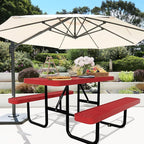 4FT Picnic Tables for Outdoors, Rectangular Commercial Metal Picnic Table Bench Set with Umbrella Hole,Heavy Duty Steel Weather-Resistant Dining Table for Patio Dining Garden Backyard BBQ School
