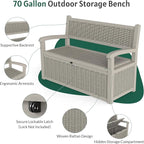 70 Gallon Storage Bench Deck Box,Patio Storage Benches with Armrest, Lockable Bench Outside, Waterproof for Pool Patio Garden (Grey)