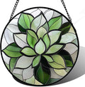 Stained Glass Window Hanging - Green Succulent Plants Suncatcher for Doors Garden Patio Floral Sun Catchers Decor Christmas Mother's Day Birthday Gifts for Women Men Mom Nana Friend 15 in