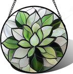 Stained Glass Window Hanging - Green Succulent Plants Suncatcher for Doors Garden Patio Floral Sun Catchers Decor Christmas Mother's Day Birthday Gifts for Women Men Mom Nana Friend 15 in