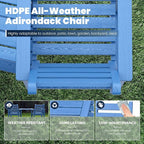 Tall Adirondack Chairs Set of 2, All Weather HDPE Poly Bar Height Balcony Adirondack Chair with Removable Double Connecting Trays, Outdoor Adirondack Barstools for Deck, Patio, Yard, Pool, Lawn