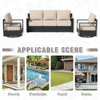 3 PCS Aluminum Patio Conversation Set - Outdoor 3-Seater Sofa, 2 360° Swivel Chair with 6" Thick Water-insistant Cushions, All-Weather Use Frame, Removable Cover, Ideal for Garden, Poolside (Beige)