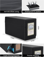 MRAUF MTG Deck Box with Double Commander Display and Dice Tray, Fits 200+ Double Sleeved Cards, Card Storage Box Plus 2 Magnetic Holders& 100Pcs Card Sleeves (Black)