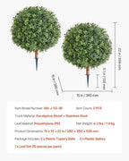 VEVOR Artificial Topiary Boxwood Trees with Ground Spike, 22 inch 2 Set Faux Shrubs & Bushes Potted Plants, Fake Silk Tree Look Real for Decor Front Porch Outdoor Indoor Patio Garden Balcony Backyard