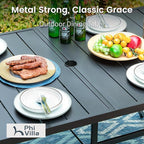 PHI VILLA Outdoor Modern Dining Table Set for 6 Dining Chairs Patio Furniture Set of 7, Metal Patio Table with Umbrella Hole & Wrought Iron Chairs for Bistro Backyard Garden
