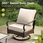 PHI VILLA Outdoor Modern Patio Furniture Set, Upgraded Wicker&Metal Patio Furniture Conversation Set with Waterproof Thick Cushions for Porch, Poolside, Deck, and Yard (5 Pieces,Beige)
