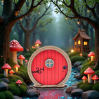 Red Fairy Garden Door,Tree Fairy Doors Decoration for Trees Outdoor and Tree Trunk,DIY Mini Garden Lawn Ornament Decor,Fairytale Tiny House Doors Mini Gift,Buildings and Structures Garden Miniatures