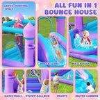 Water Bounce House for Kids 3-8, Purple Large Inflatable Bouncy Castle with Water Slide 480W Air Blower Jumping Space Ball Pit Swim Pool Basketball, Bouncy House for Party Birthday Event Gift