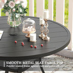 VICLLAX Patio Dining Set for 6, 7 Pieces Outdoor Furniture Includes 47.2" Round Patio Table with Umbrella Hole and 6 Outdoor Swivel Chairs for Lawn Garden, Black Tabletop and Dark Grey Fabric
