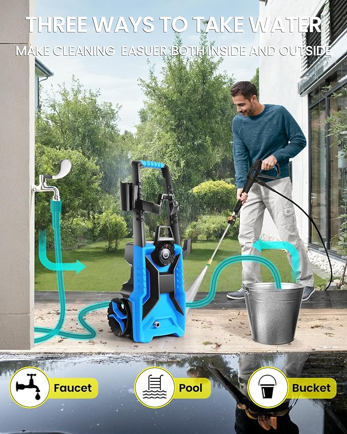 Pressure Cleaner 5000 PSI 3.0 GPM Adjustable Pressure, High Power Cleaner with 33ft Pressure Hose, 4 Nozzles and 500ml Foam Cannon for Cars/Fences/Driveways/Patios/Home Cleaning (Blue)