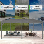 12x20FT Lean to Gazebo, Outdoor Hardtop Wall Mount Gazebo with Gutter & Sloping Galvanized Steel Roof, Metal Hard Top Awnings for Deck, Porch, Backyard