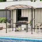 Gotland 8'x 5' Outdoor Grill Gazebo, BBQ Canopy Shelter with 2 Metal Openwork Shelving Units & 5 Tool Hooks, Curved Waterproof Top for Party, Backyard, Poolside Khaki