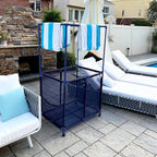 Essentially Yours Pool Equipment Holder with Towel Drying Bars, Mesh Rolling Pool Storage Organizer Bin, Extra Large with Towel Hanger, (34.5" W x 25" L x 62.6" H), Blue Style 418566