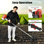 2-Stroke 42.7cc Gas Powered Trimmer, Grass Pruner Rototiller, Gasoline Engine Trimmer Machine Handheld Efficient Trimming Tools