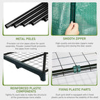 Outvita Walk-in Greenhouse, Outdoor Durable PE Plant Green House for Frost Protection with 3 Tiers 12 Shelves, Shelf Clips, Roll-up Zipper Door, 56"x85"x77" Green