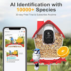 birdsnap® MON - Bird Feeder with Camera, 2K Detachable Video Bird Feeder Live with 32GB Card Fruit Fork, AI Identify Feather Species, Auto Record in Backyard, Ideal Gift for Birds Lover