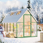 CABIHOME 6x9 FT Outdoor Greenhouse, Polycarbonate Greenhouse with Roof Vent and Ground Nails, Aluminum Large Walk-in Green House w/Lockable Push Door for Outside Garden Backyard (Green, 6x9 FT)