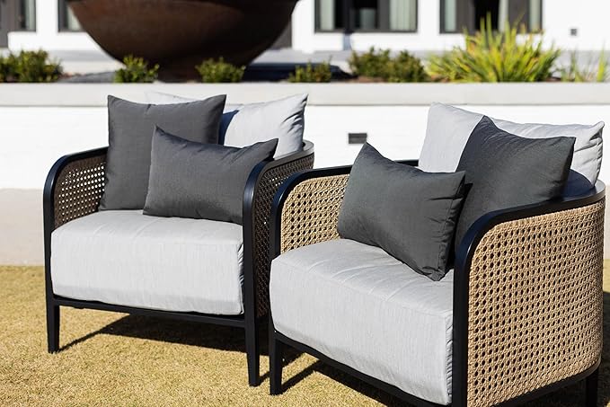 RSH DECOR: Square Throw Pillows Set of 4 | 17” x 17” | All-Weather Spun Fabric | Water and Fade-Resistant | Outdoor Accent Pillows for Patio Furniture | Charcoal Grey