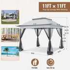 11x11 Outdoor Pop up Gazebo Tent with Mesh Walls for Patio, Lawn, Backyard and Deck, Gray