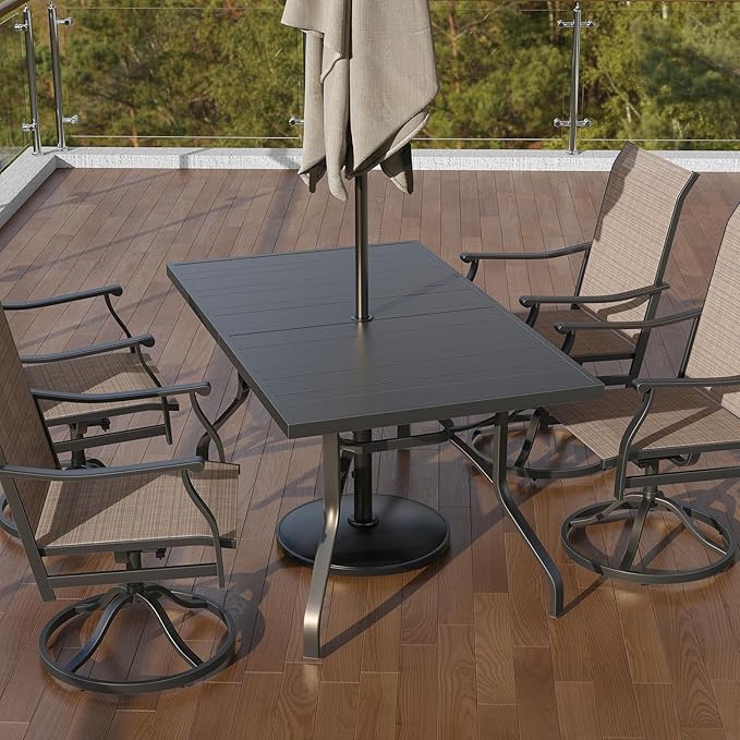 Soohow Outdoor Dining Table 60"x35", Rectangle Patio Dining Table with 1.57" Umbrella Hole, Outdoor Metal Furniture for Patio, Graden, Backyard and Poolside, Weather-Resistant
