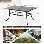 Sophia & William Outdoor Patio Table for 6 People, Rectangular Metal Patio Outdoor Dining Table, Black Steel Slatted Weather-Resistant Table with 1.57" Adjustable Umbrella Hole, L59 * W36 * H28