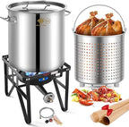 ARC 100QT Stock pot Seafood Boil Pot and Propane Stove with 200,000BTU, Stainless Steel Crawfish Boil Pot with Basket and Steamer Rack, Burner for Outdoors Cooking and Steaming