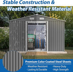 8×10 Ft Metal Outdoor Storage Shed with Floor Base and Sliding Door, 0.25mm Galvanized Steel Metal Garden Tool Shed Waterproof Backyard, Patio, Garden, Dark Grey