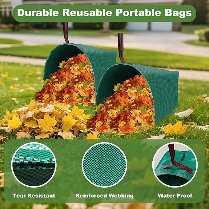 4Pack 40 Gallon Dustpan Type Lawn Bags Reusable Collapsible Heavy Duty Leaf Bags Yard Waste bags Collecting Leaves Lawn Grass Branches