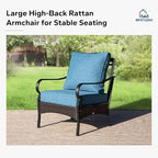 MFSTUDIO 5 PCS Outdoor Patio Furniture Set, Metal Outdoor Conversation Set, Rattan Wicker Patio Sectional Sofa Set with 2 x Fixed Single Sofa, 2-Seat and 3-Seat Sofa, 1 x Coffee Table, Navy Blue