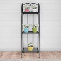 Pure Garden Plant Stand 2-Tiered Indoor or Outdoor Decorative Vintage Look Wrought Iron Garden Cart for Patio, Deck, Home or Lawn (Black)