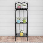 Pure Garden Plant Stand 2-Tiered Indoor or Outdoor Decorative Vintage Look Wrought Iron Garden Cart for Patio, Deck, Home or Lawn (Black)