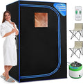 SereneLife Portable Sauna for Home, 2-Person Steam Sauna Tent with 4L Steamer, 2 Foldable Sauna Chairs, Remote Control for in-Home Spa Rejuvenation, 71"x47" (Black)