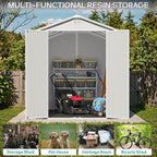 Greesum 6×10FT Plastic Outdoor Storage Shed with Floor, Resin Storaged Sheds with Lockable Double Door, Windows & Vents, All-Weather Tool Sheds for Garden, Backyard, Patio, Light Gray