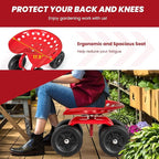 Rolling Garden Seat, Garden Cart with 360° Swivel Work Seat & Adjustable Height, Heavy Duty Garden Seat with Wheels for Lawn Yard Patio Greenhouse Planting Cleaning (Red)