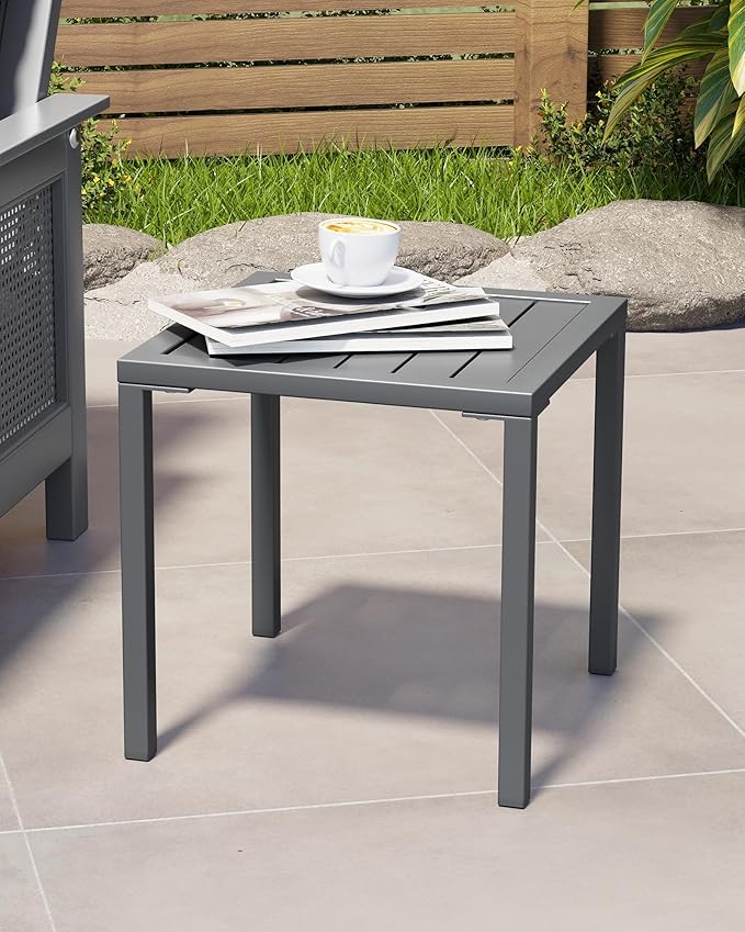Crestlive Products Aluminum Outdoor Side Table, Pool Lounge Chair Side Table, Weather Resistant Small Square Coffee End Table for Patio, Yard, Garden, Porch, Deck, Indoor, Outdoor (Light Gray)